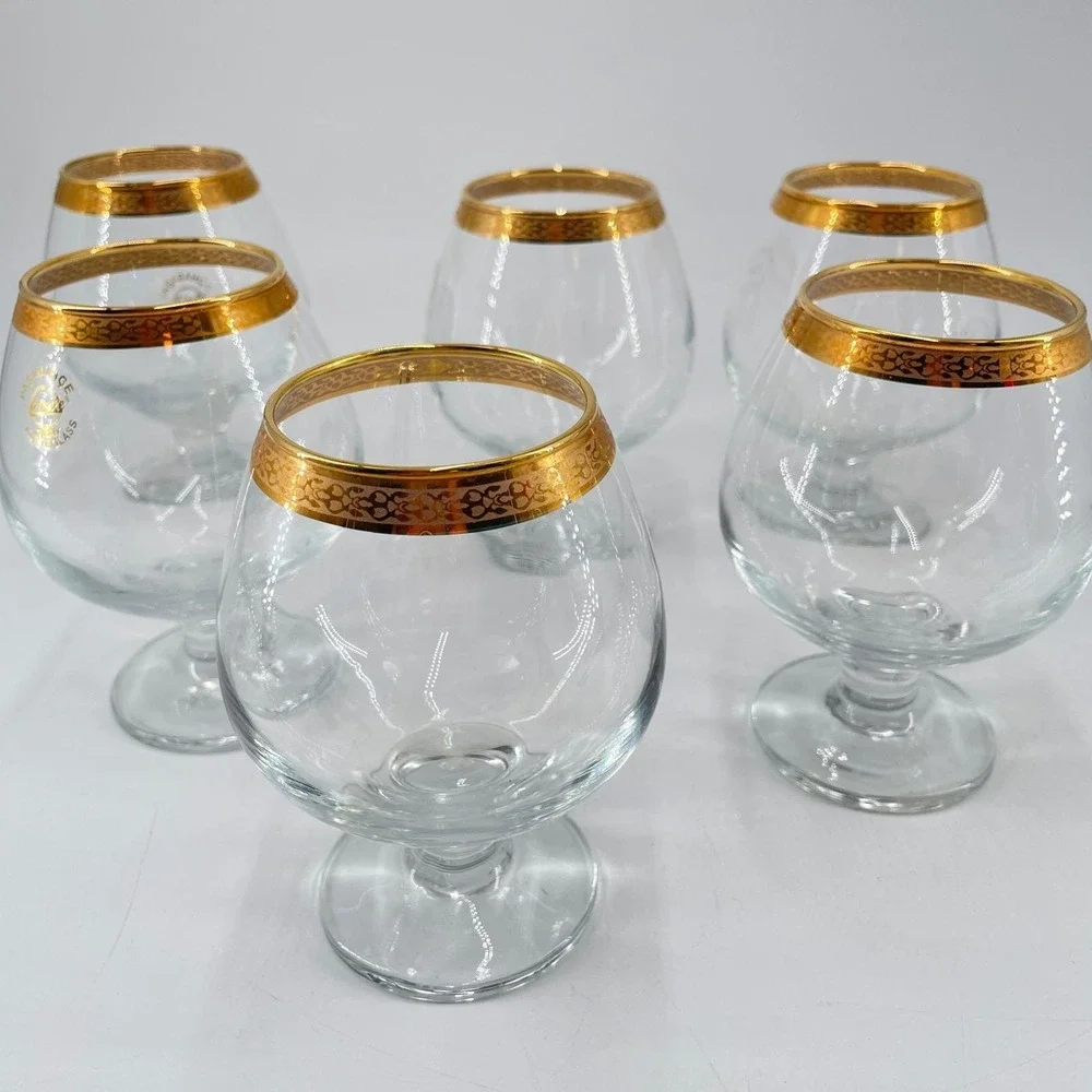 Pasabahce Pincle Turkey Gold Rim Brandy Snifter Glasses Set of 6 Art‎ of Glass